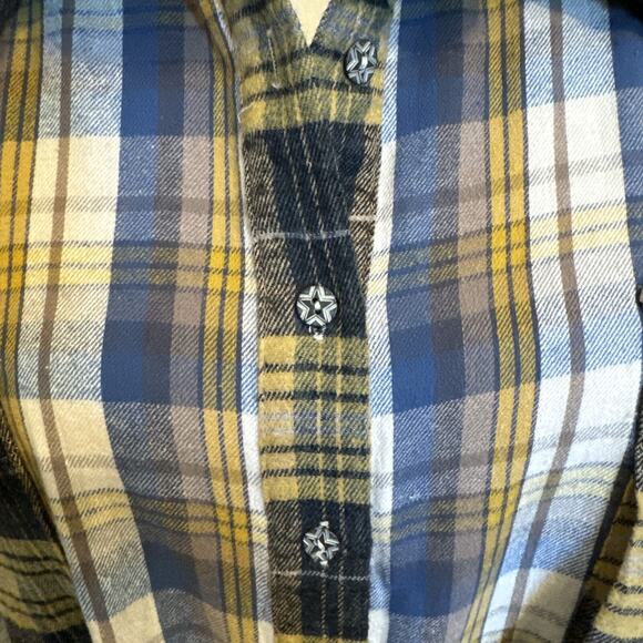 POL Oversized Plaid Patchwork Shirt Stud Detail Tab Sleeve Button Down M - Picture 5 of 10